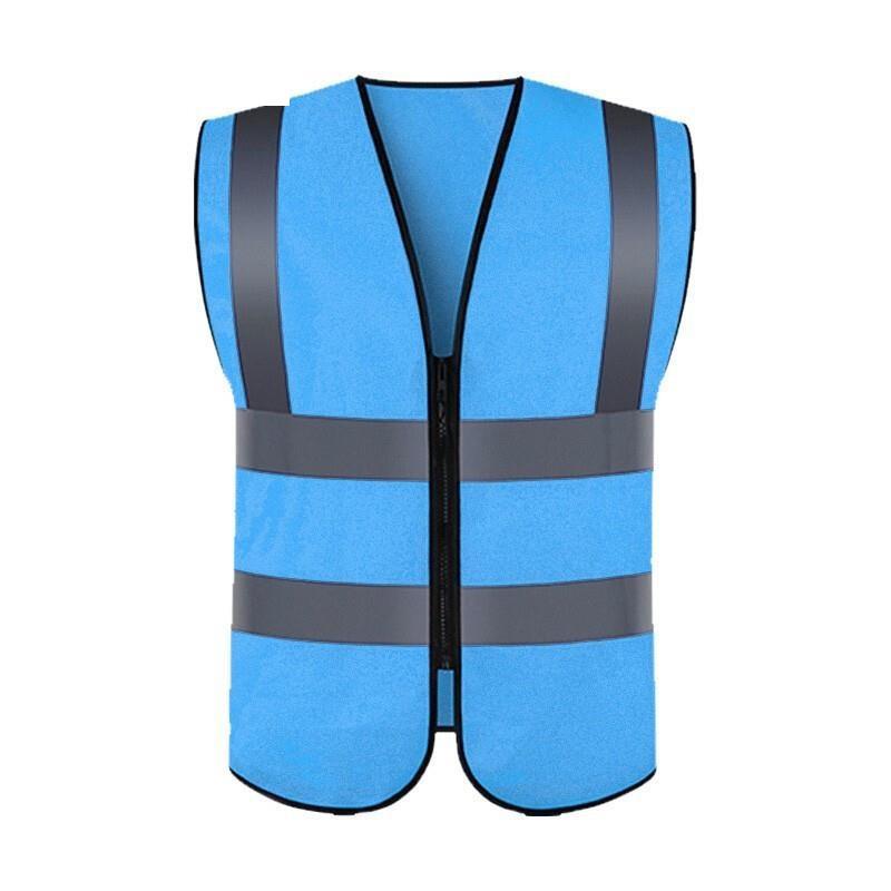 10 Pieces Reflective Vest Zipper Reflective Vest Fluorescent Blue Car Traffic Safety Warning Vest 4 Reflective Strips Environmental Sanitation Construction Duty Riding Safety Suit