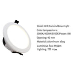 6 Pieces Led Downlight 3.5 8w Warm Light 3000k Hole Size 9cm Diamond Series