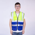 6 Pieces Yellow And Blue Stitching Reflective Vest Mesh (Including Simple Print On The Chest) 1 Piece