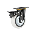 Milky White Nylon (PA) Swivel Casters 4pcs Pack 6 Inch Flat Bottom Caster with Double Brake Heavy Duty Universal Wheel - 4pcs