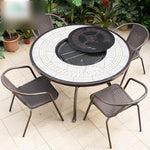 Outdoor Barbecue Cast Aluminum Table And Chair Villa Garden Outdoor Courtyard Iron Combination 6 Bordeaux Chair + 1 Aluminum Grill Round 122cm