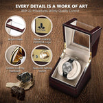 CHIYODA Watch Winder Deluxe Piano Baking Varnished Handmade Wooden Watch Box With Quiet Mabuchi Motor And 12 Rotation Modes, LCD Digital Display