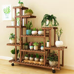 6 Pieces Solid Wood Flower Rack Outdoor Balcony Flower Pot Rack Indoor Floor Hanging Orchid Plant Rack Multi-layer Bonsai Rack Flower Table S Basic Model (with Diagonal Support)
