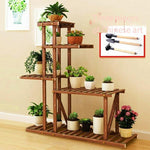 6 Pieces Solid Wood Flower Rack Outdoor Balcony Flower Pot Rack Indoor Floor Hanging Orchid Plant Rack Multi-layer Bonsai Rack Flower Table S Basic Model (with Diagonal Support)