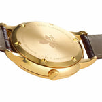 CHIYODA Men's Watch, Swiss Quartz Wrist Watch With Leather Strap, 24K Gold Plated With Carving Process Of Map And Eagle Pattern