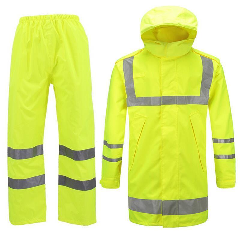 1 Set Medium Length Windbreaker Reflective Raincoat Waterproof Traffic Road Administration Fire Reflective Suit Fluorescent Yellow Suit