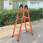 A Type Ladder Thickened Carbon Steel Folding Ladder Project Step Painting Ladder [Red 2.5m] Load Bearing 150kg