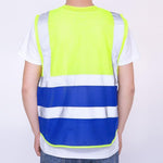 6 Pieces Yellow And Blue Stitching Reflective Vest Mesh (Including Simple Print On The Chest) 1 Piece