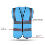 10 Pieces Zipper Reflective Vest Blue Safety Vest with 4 Reflective Strips Safety Vests for Environmental Sanitation Construction Riding Running