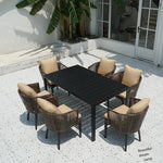 Outdoor Courtyard Rattan Chair Leisure Balcony Table Chair Sunshade Umbrella [4 Chairs 80 Plastic Wood Square Table Roman Umbrella]