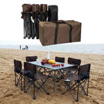 Outdoor Folding Table And Chair Set Portable Aluminum Alloy Table Picnic Barbecue Table Large Green 6 Chairs With 1 M 53 Extended And Widened Table