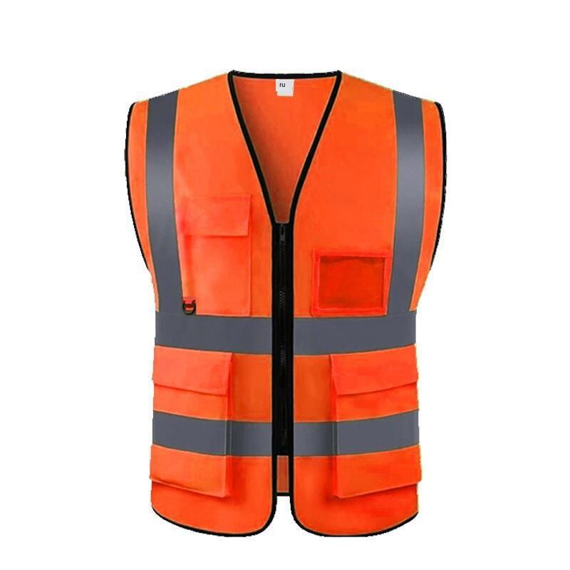 10 Pieces Reflective Vest Traffic Protection Reflective Vest Warning Clothing Construction Road Maintenance Reflective Vest Orange Multi Pocket