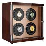 CHIYODA Watch Winder Four Watch Winder For Men's And Women's Automatic Watch With Quad Mabuchi Motor, LCD Digital Display And High Gloss Brown