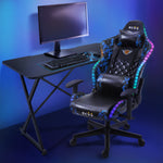 ECVV RGB LED Gaming Chair and Gaming Desk Set Plus Size Oil Wax Leather Chair with Carbon Fiber Textured Gaming Table for E-sports Player Gaming Anchor