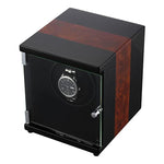 CHIYODA Automatic Single Watch Winder Wooden Watch Box With Glass Cover Quiet Motor - 12 Rotation Mode Setting, Patchwork Patterns