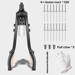 Heavy Duty Hand Riveter Long Arm Rivet Tools Includes 100-Piece Rivets and 5 Replaceable Nozzles Pop Rivet Gun with Waste Rivets Collection Bottle