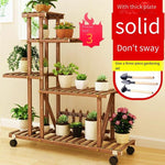 6 Pieces Solid Wood Flower Rack Outdoor Balcony Flower Pot Rack Indoor Floor Hanging Orchid Plant Rack Multi-layer Bonsai Rack Flower Table S Basic Model (with Diagonal Support)