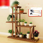 6 Pieces Solid Wood Flower Rack Outdoor Balcony Flower Pot Rack Indoor Floor Hanging Orchid Plant Rack Multi-layer Bonsai Rack Flower Table S Basic Model (with Diagonal Support)