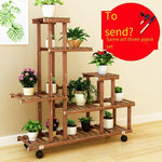 6 Pieces Solid Wood Flower Rack Outdoor Balcony Flower Pot Rack Indoor Floor Hanging Orchid Plant Rack Multi-layer Bonsai Rack Flower Table S Basic Model (with Diagonal Support)
