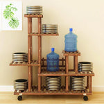 6 Pieces Solid Wood Flower Rack Outdoor Balcony Flower Pot Rack Indoor Floor Hanging Orchid Plant Rack Multi-layer Bonsai Rack Flower Table S Basic Model (with Diagonal Support)