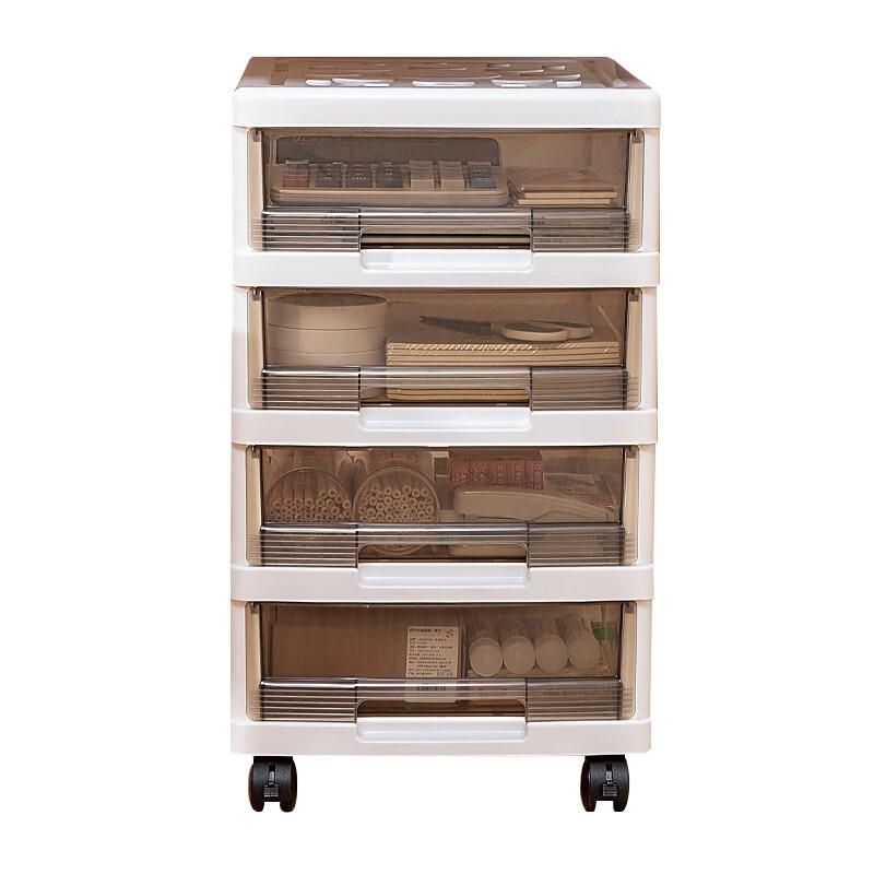 Office Desktop File Box Storage Cabinet Drawer Type Multi-layer Shelf Finishing Box Plastic Storage Cabinet Artifact Tan 4 Layers