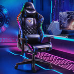 ECVV Gaming Chairs with RGB LED Adjustable Reclining Back Oil-waxed Leather Oversized Design Rocking Chair Suitable for Gamers Game Anchors