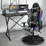 ECVV RGB LED Gaming Chair and Gaming Desk Set Plus Size Oil Wax Leather Chair with Carbon Fiber Textured Gaming Table for E-sports Player Gaming Anchor