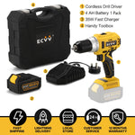 ECVV Cordless Drill Driver Kit 80Nm Torque 20V Brushless Driver 2-Variable Speed with Fast Charger 13mm Metal Chuck for Fastening and Drilling