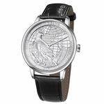 CHIYODA Men's Watch, Swiss Quartz Wrist Watch with Leather Strap, Platinum Plated with Carving Process of Map and Eagle Pattern